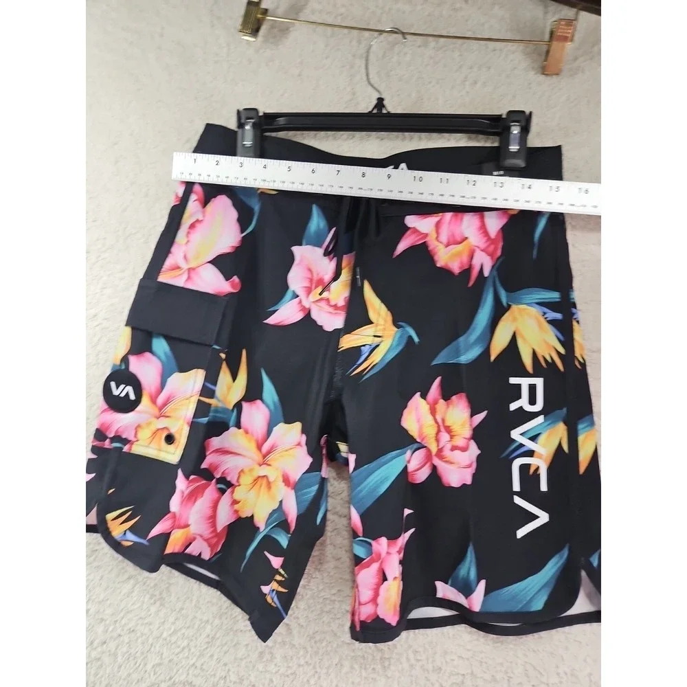 RVCA Surf Board Shorts Mens Size 29 Hawaiian Hibiscus Flowers Black New With Tag